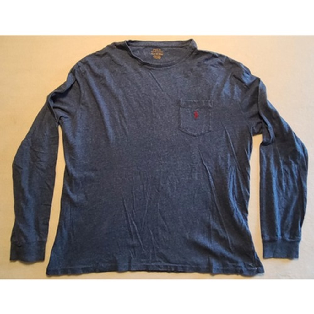 Polo Ralph Lauren Pocket T Shirt Mens XL Blue Long Sleeve Red Pony Logo Cotton